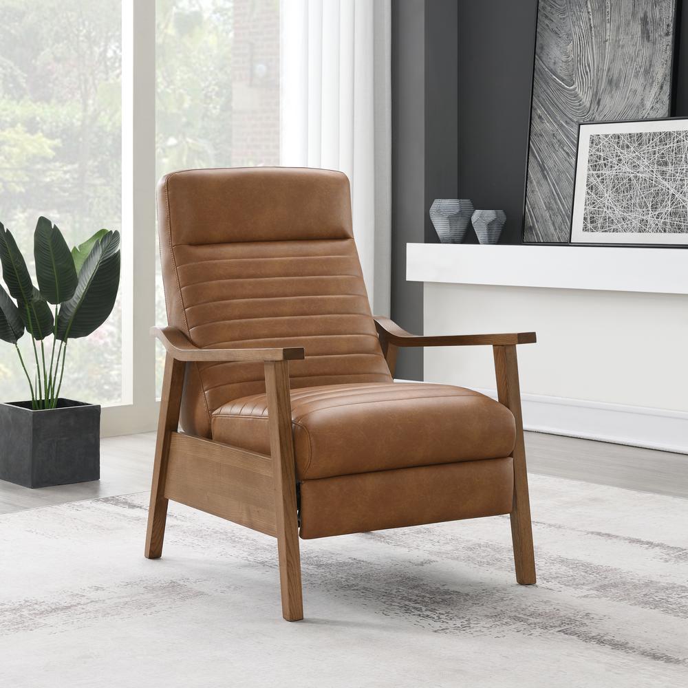Arthur Wood Arm Push Back Recliner - Saddle Brown. Picture 12