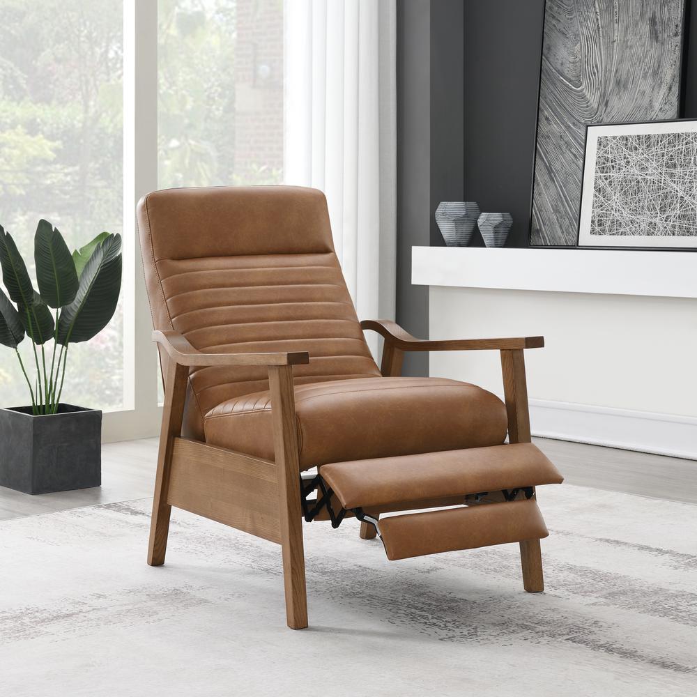 Arthur Wood Arm Push Back Recliner - Saddle Brown. Picture 11