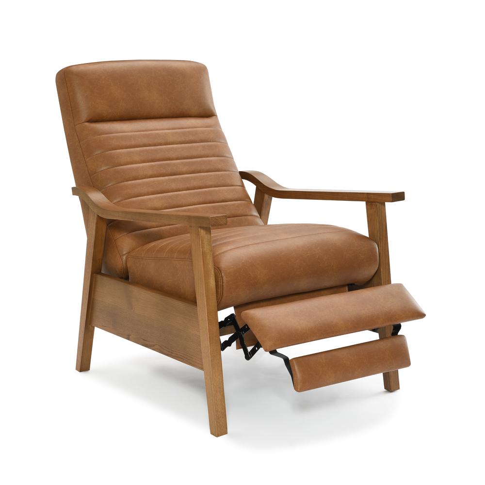 Arthur Wood Arm Push Back Recliner - Saddle Brown. Picture 2
