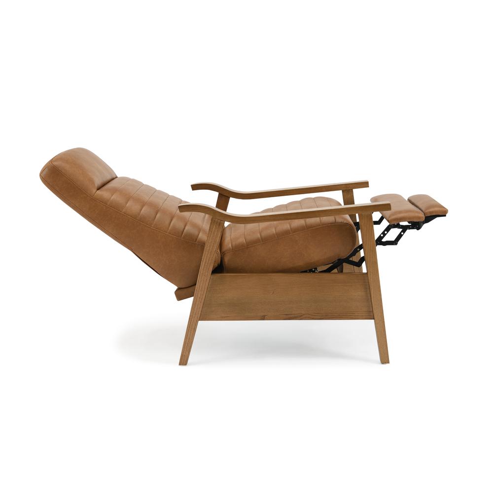 Arthur Wood Arm Push Back Recliner - Saddle Brown. Picture 3