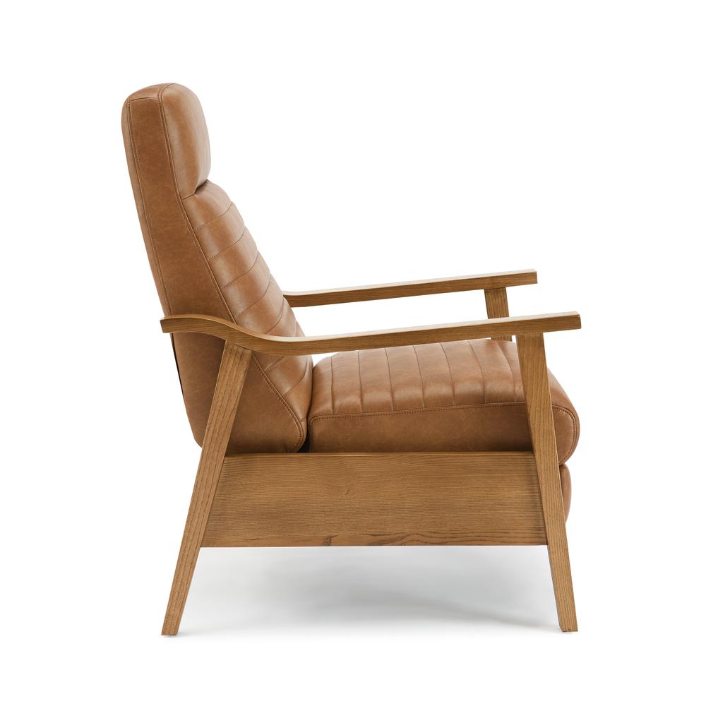 Arthur Wood Arm Push Back Recliner - Saddle Brown. Picture 4