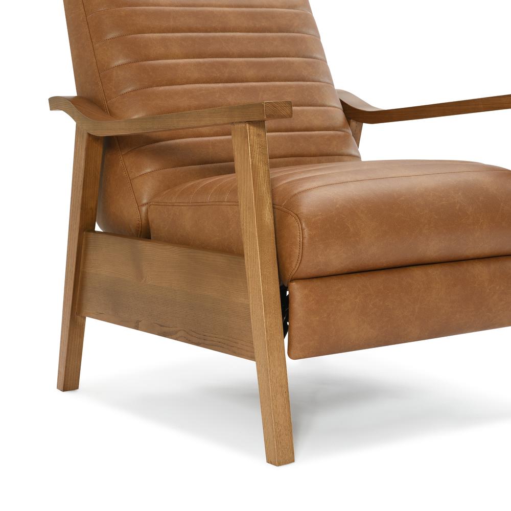 Arthur Wood Arm Push Back Recliner - Saddle Brown. Picture 6