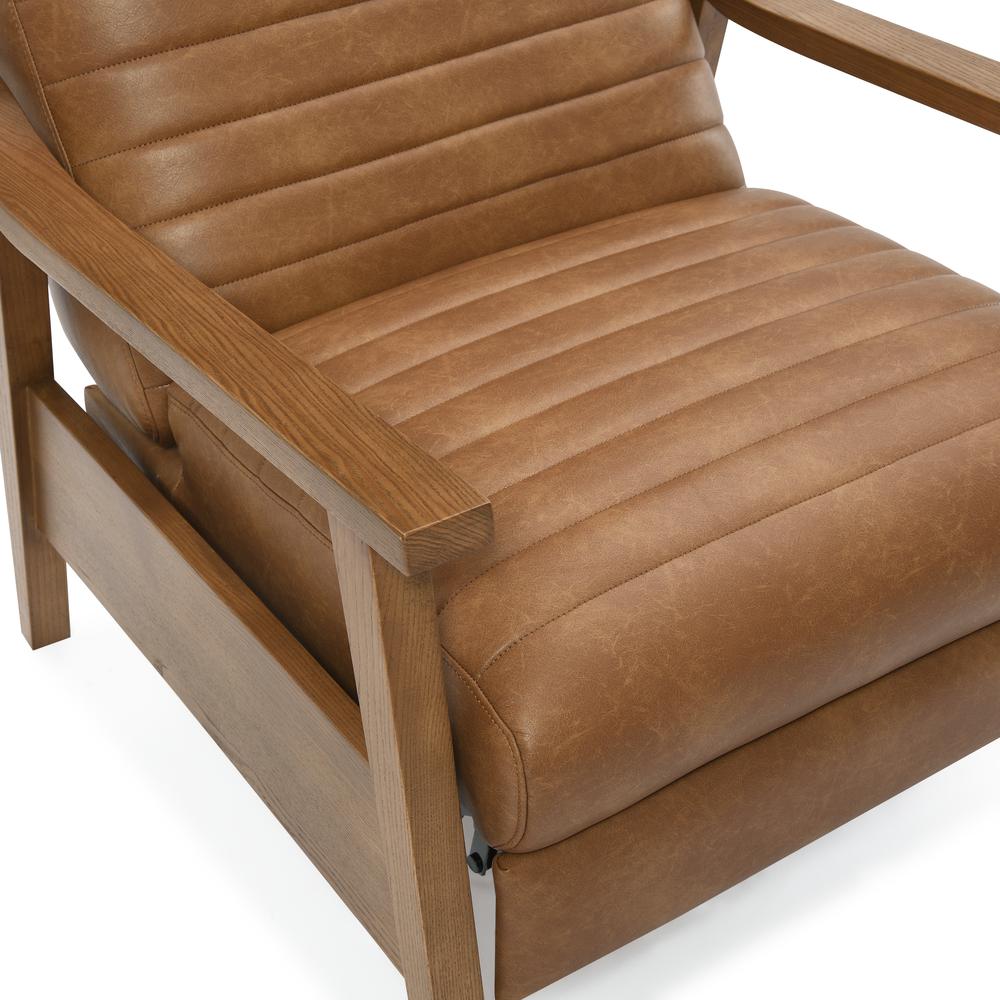 Arthur Wood Arm Push Back Recliner - Saddle Brown. Picture 8
