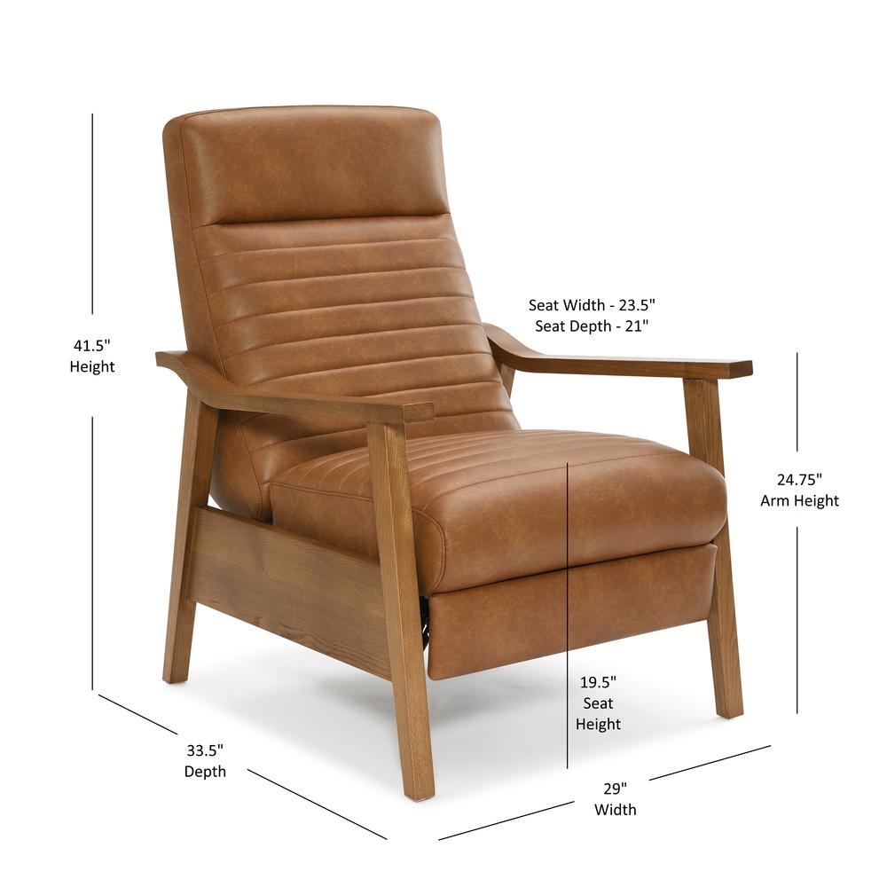 Arthur Wood Arm Push Back Recliner - Saddle Brown. Picture 10