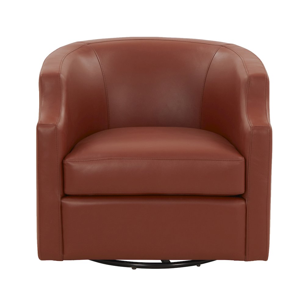 Caramel Top Grain Leather Swivel Glider Barrel Chair. Picture 9