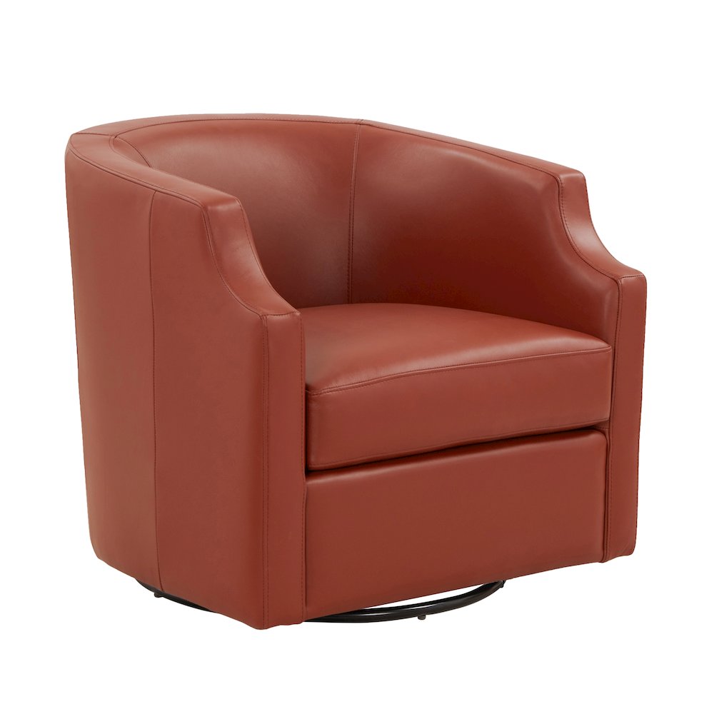 Caramel Top Grain Leather Swivel Glider Barrel Chair. Picture 1
