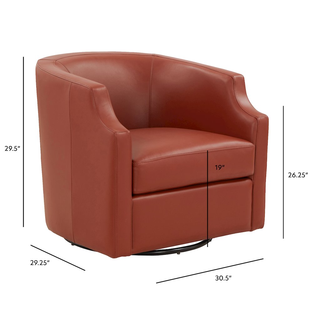 Caramel Top Grain Leather Swivel Glider Barrel Chair. Picture 10