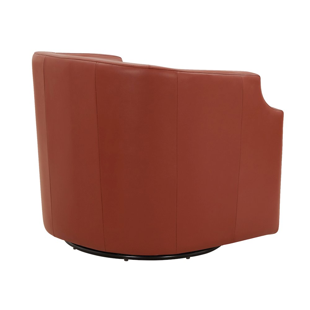 Caramel Top Grain Leather Swivel Glider Barrel Chair. Picture 3