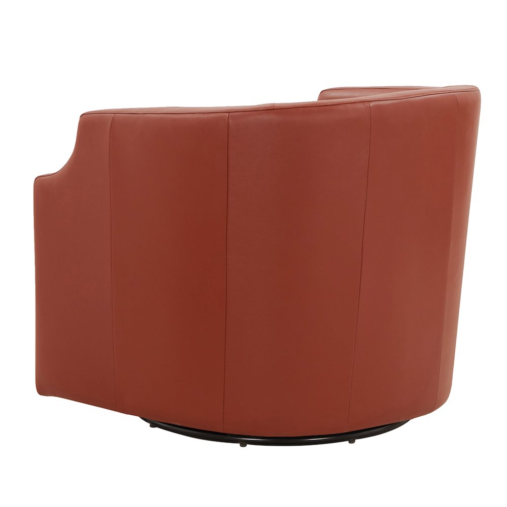 Caramel Top Grain Leather Swivel Glider Barrel Chair. Picture 11