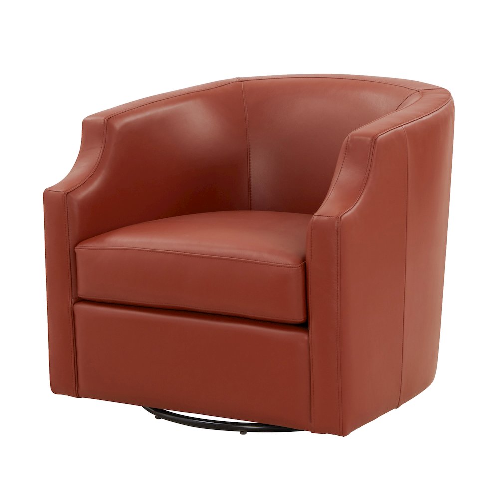 Caramel Top Grain Leather Swivel Glider Barrel Chair. Picture 13