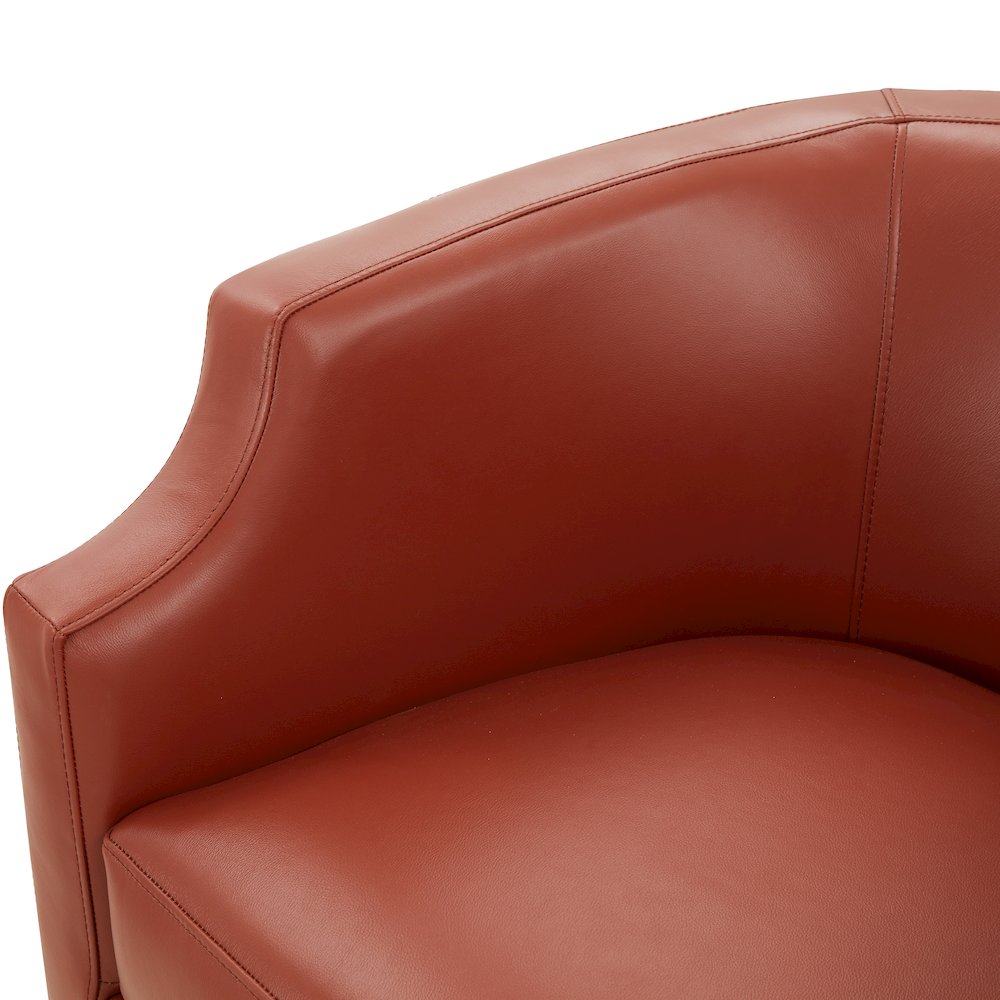 Caramel Top Grain Leather Swivel Glider Barrel Chair. Picture 14