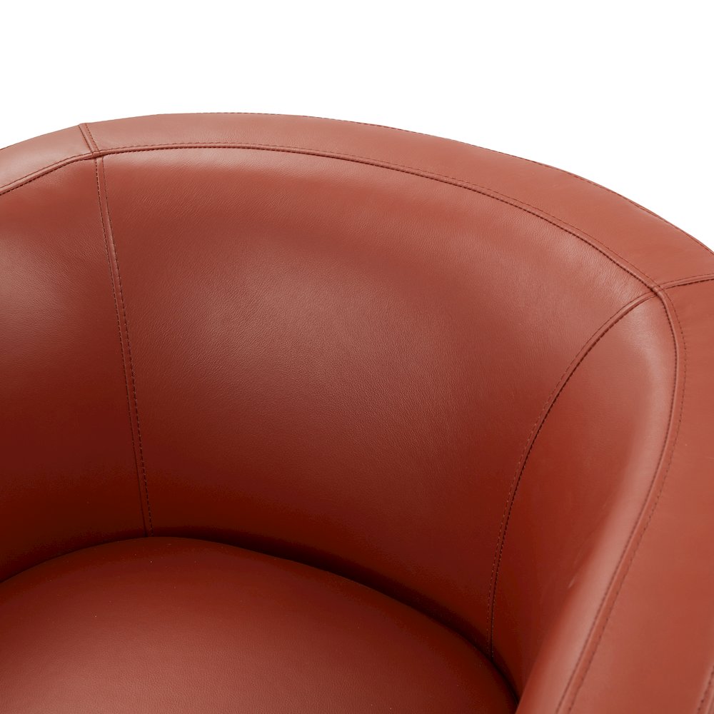 Caramel Top Grain Leather Swivel Glider Barrel Chair. Picture 15