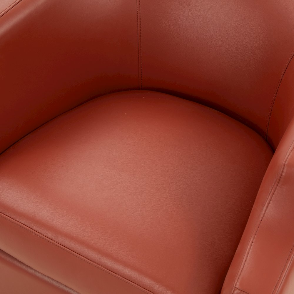Caramel Top Grain Leather Swivel Glider Barrel Chair. Picture 16