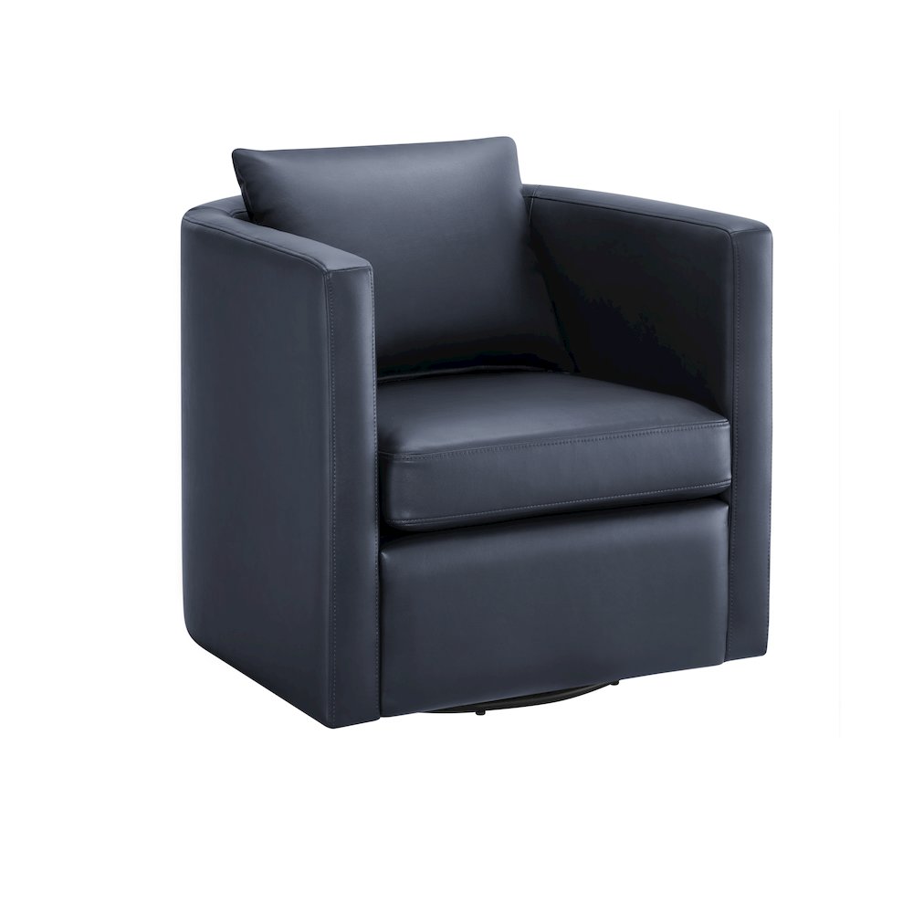 Sheldon Midnight Blue Faux Leather Swivel Barrel Chair. Picture 2