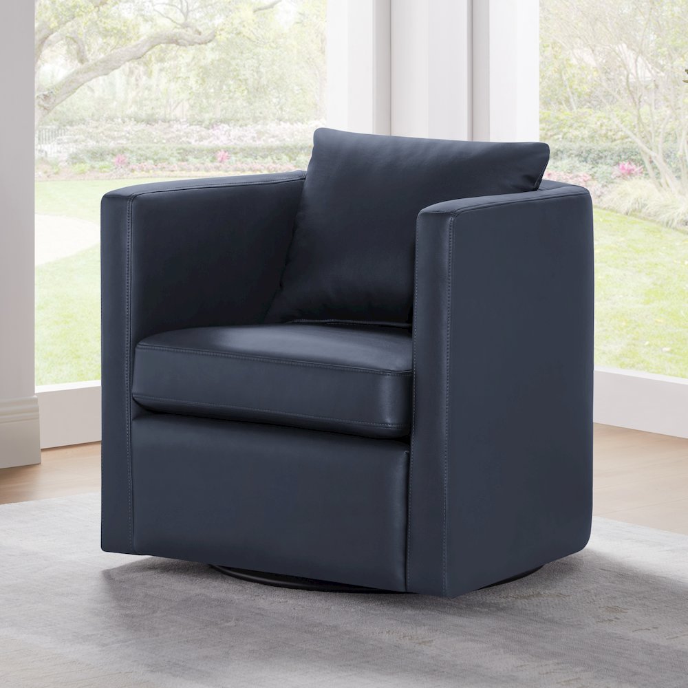 Sheldon Midnight Blue Faux Leather Swivel Barrel Chair. Picture 5