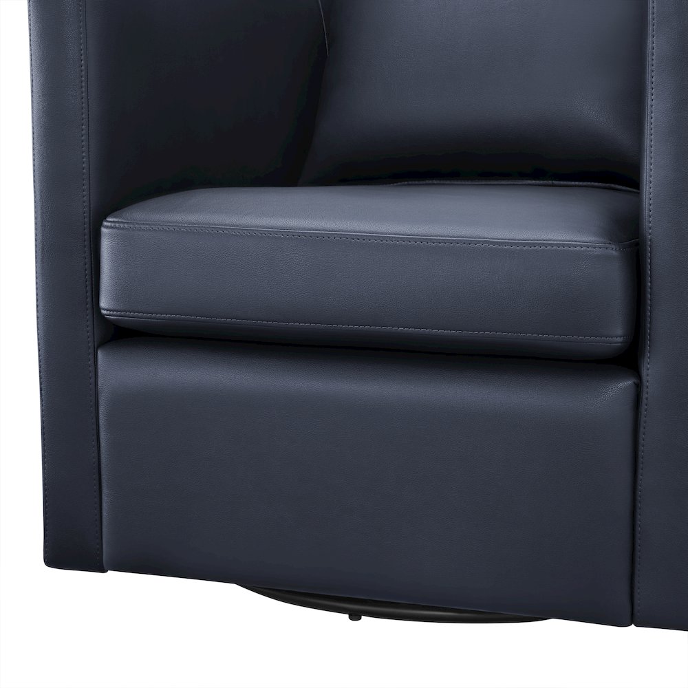 Sheldon Midnight Blue Faux Leather Swivel Barrel Chair. Picture 7
