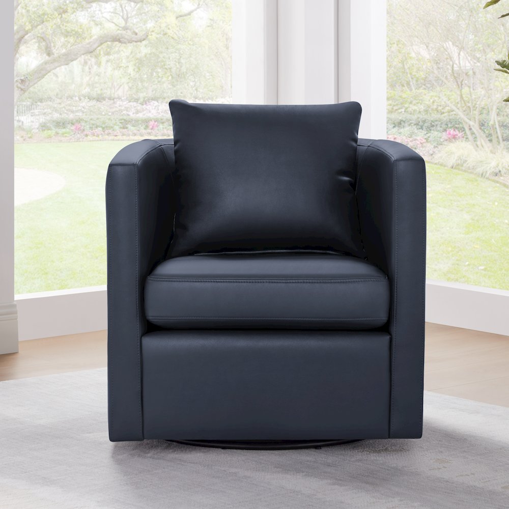 Sheldon Midnight Blue Faux Leather Swivel Barrel Chair. Picture 12