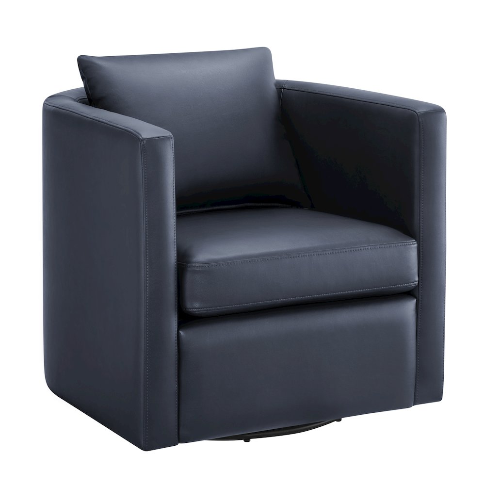 Sheldon Midnight Blue Faux Leather Swivel Barrel Chair. Picture 1