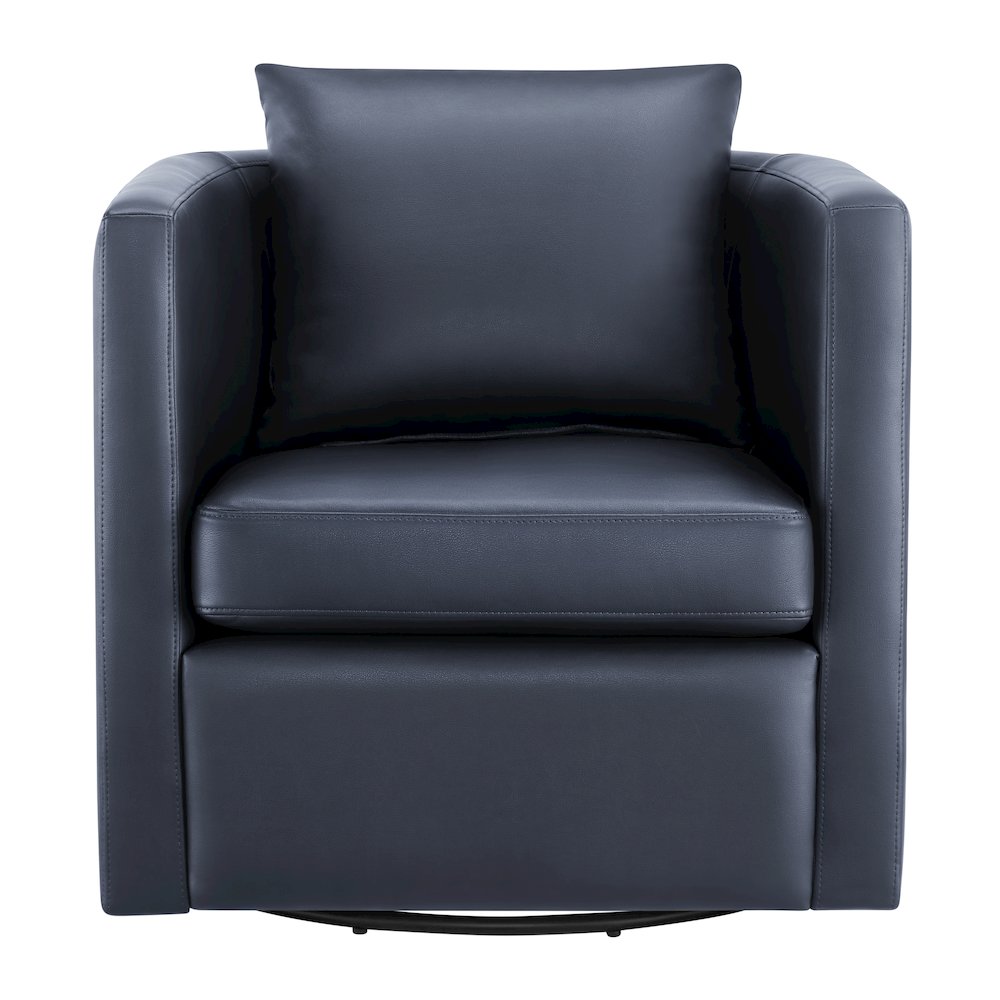Sheldon Midnight Blue Faux Leather Swivel Barrel Chair. Picture 13