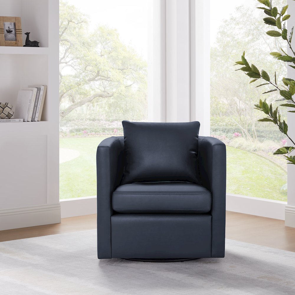 Sheldon Midnight Blue Faux Leather Swivel Barrel Chair. Picture 4