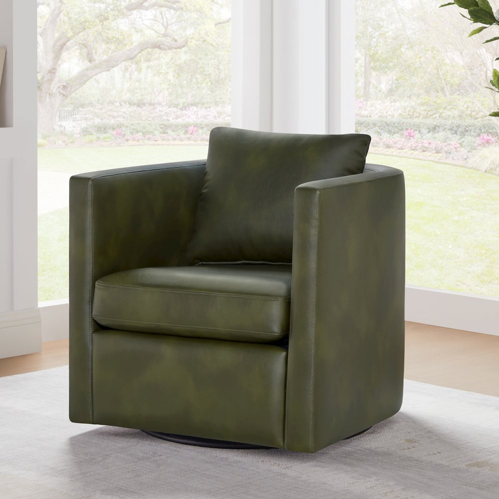 Sheldon Fern Green Faux Leather Swivel Barrel Chair. Picture 5
