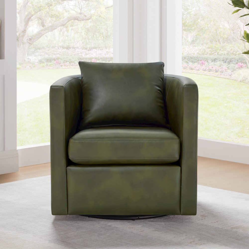 Sheldon Fern Green Faux Leather Swivel Barrel Chair. Picture 11