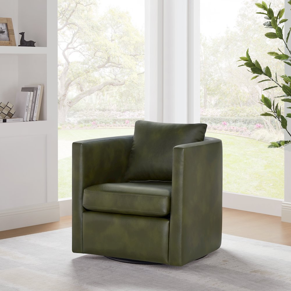 Sheldon Fern Green Faux Leather Swivel Barrel Chair. Picture 3