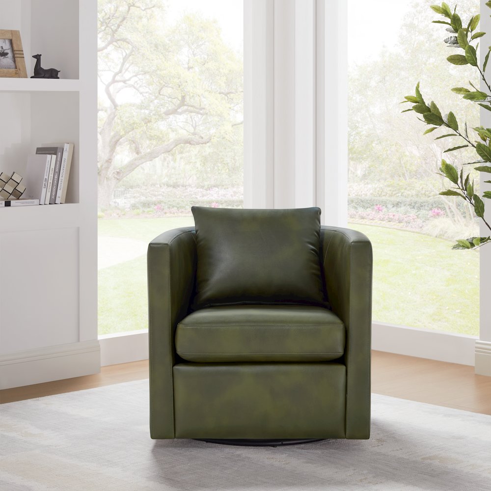 Sheldon Fern Green Faux Leather Swivel Barrel Chair. Picture 4