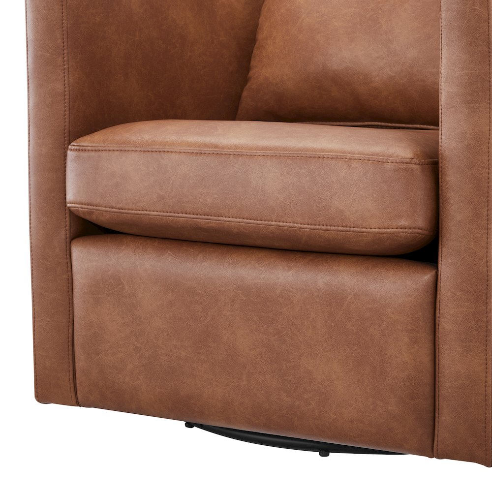 Sheldon Saddle Faux Leather Swivel Barrel Chair. Picture 10