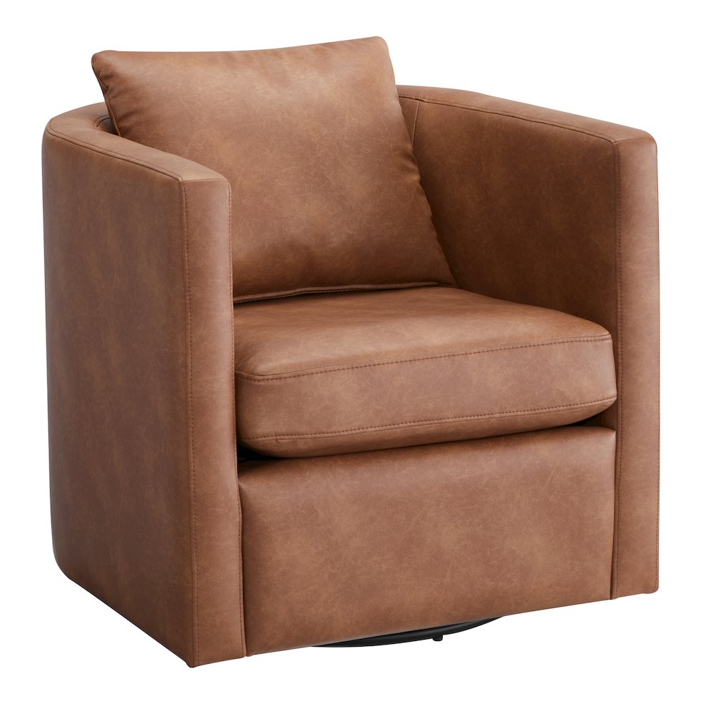 Sheldon Saddle Faux Leather Swivel Barrel Chair. Picture 1