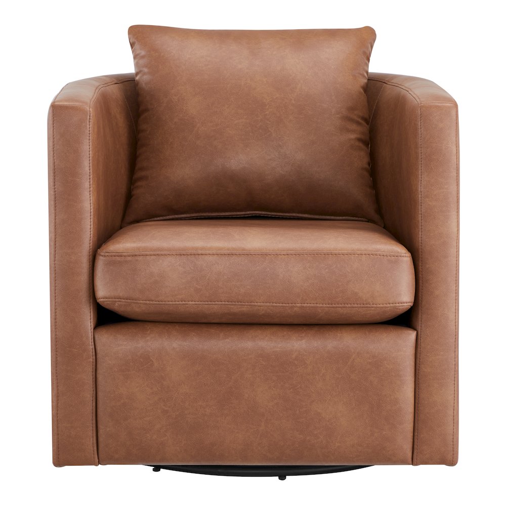 Sheldon Saddle Faux Leather Swivel Barrel Chair. Picture 2