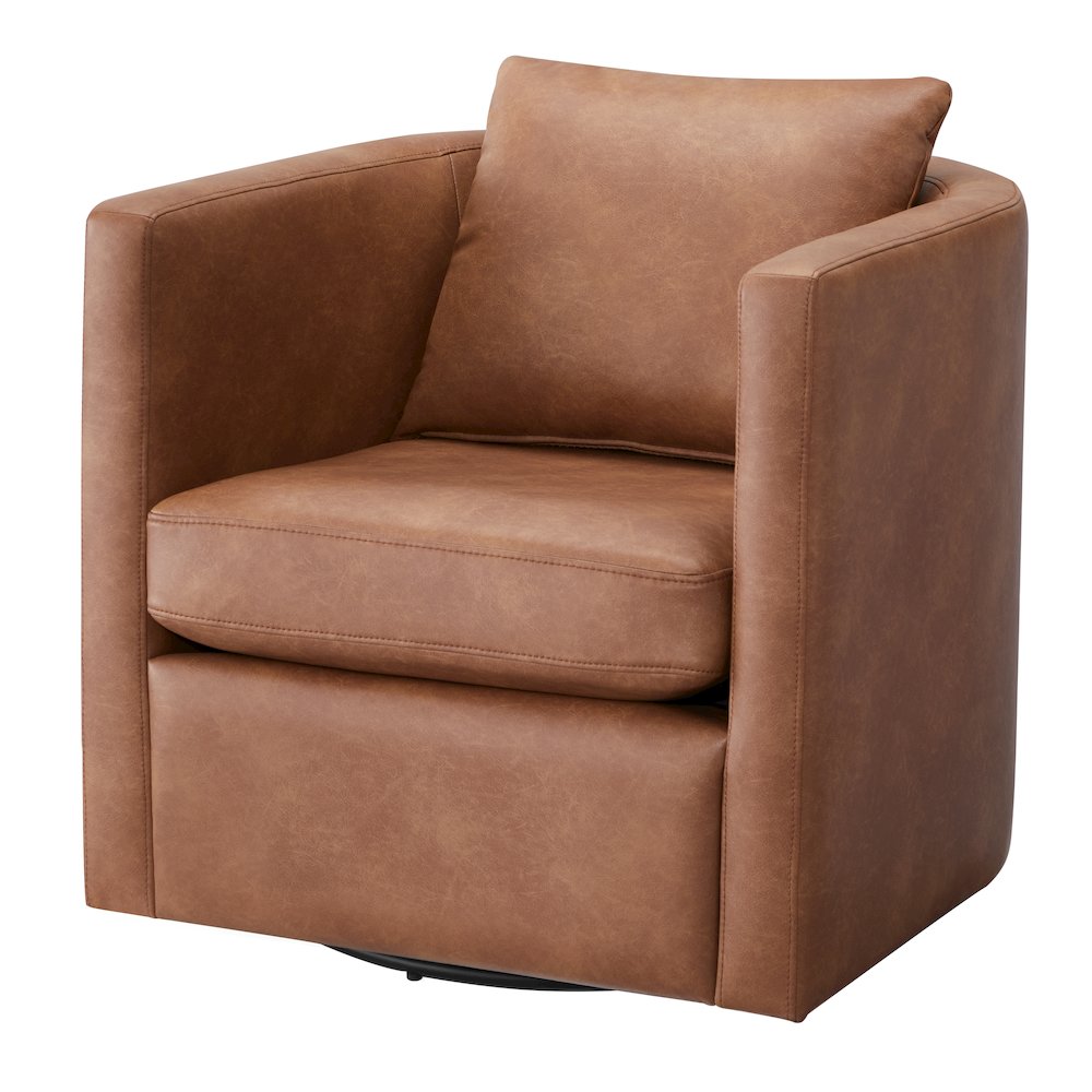 Sheldon Saddle Faux Leather Swivel Barrel Chair. Picture 15