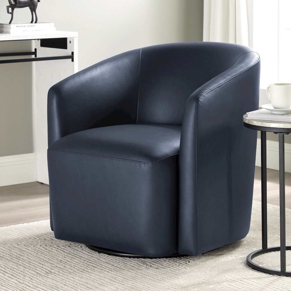 Amhurst Midnight Blue Faux Leather Swivel Barrel Chair. Picture 3