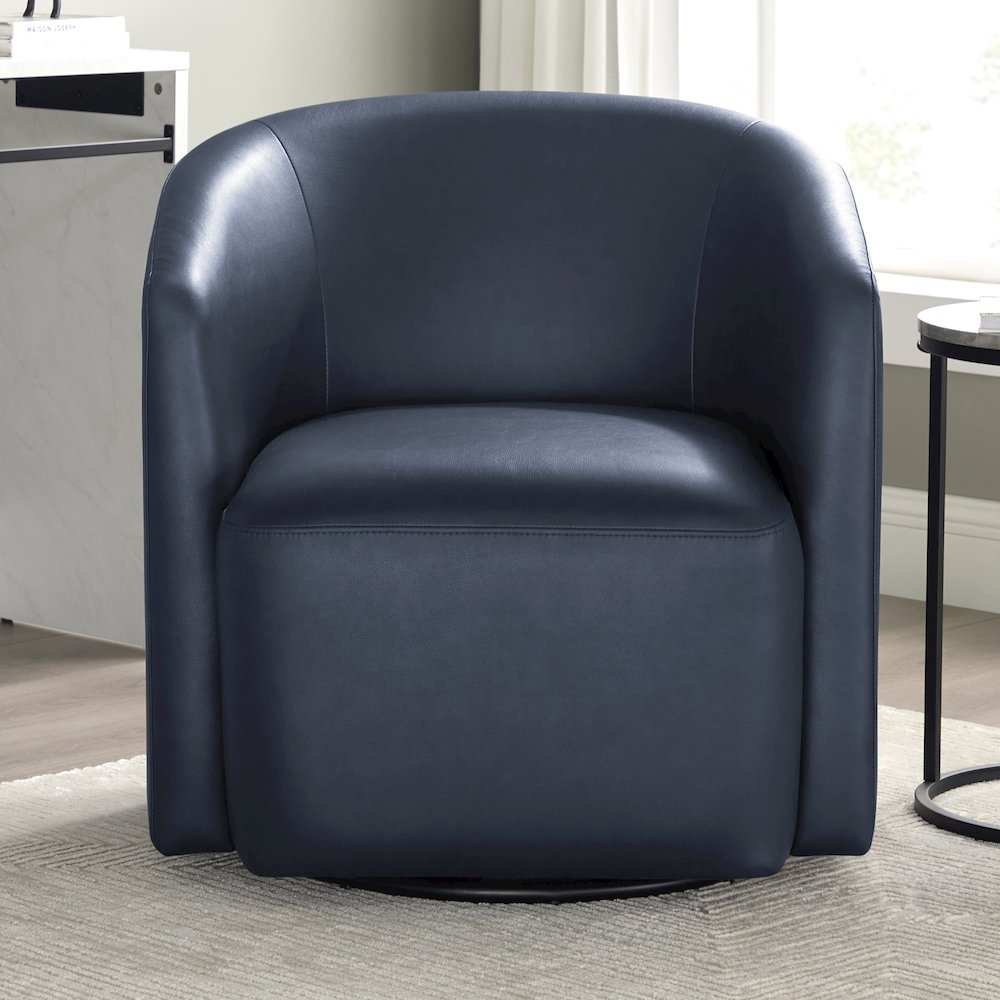 Amhurst Midnight Blue Faux Leather Swivel Barrel Chair. Picture 10