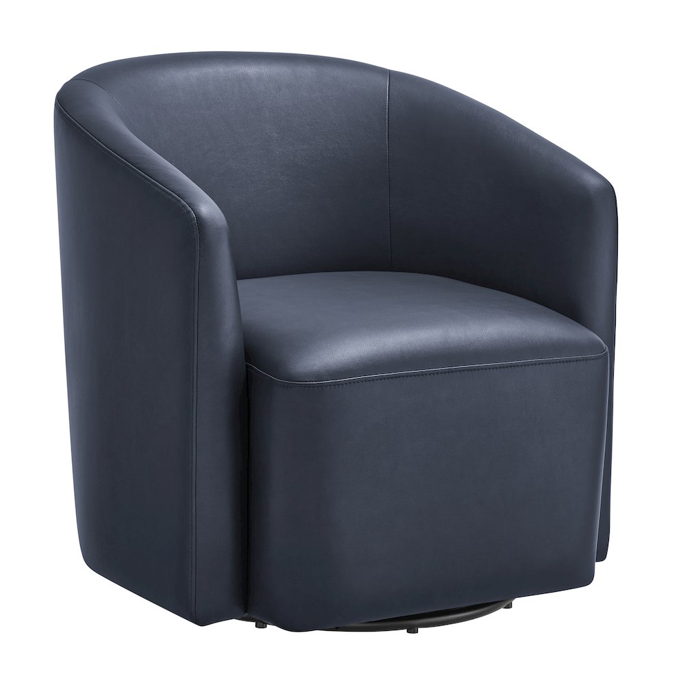 Amhurst Midnight Blue Faux Leather Swivel Barrel Chair. Picture 1
