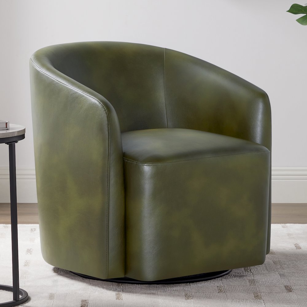 Amhurst Fern Green Faux Leather Swivel Barrel Chair. Picture 3