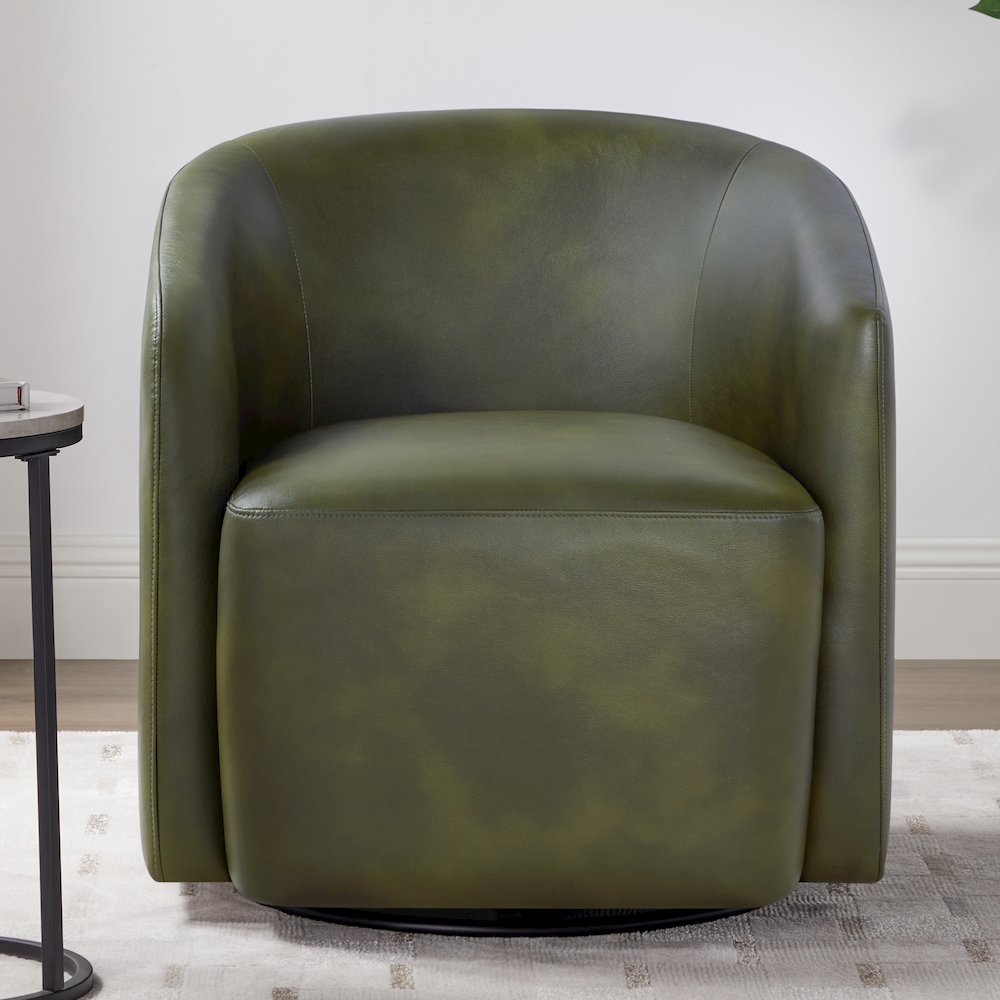 Amhurst Fern Green Faux Leather Swivel Barrel Chair. Picture 10