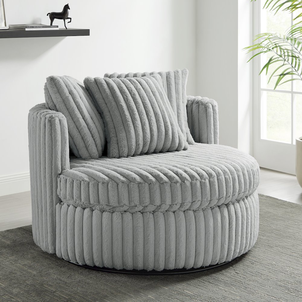Meryl Ultra Plush Wide Cord-like Oversized Swivel Barrel Chair. Picture 2