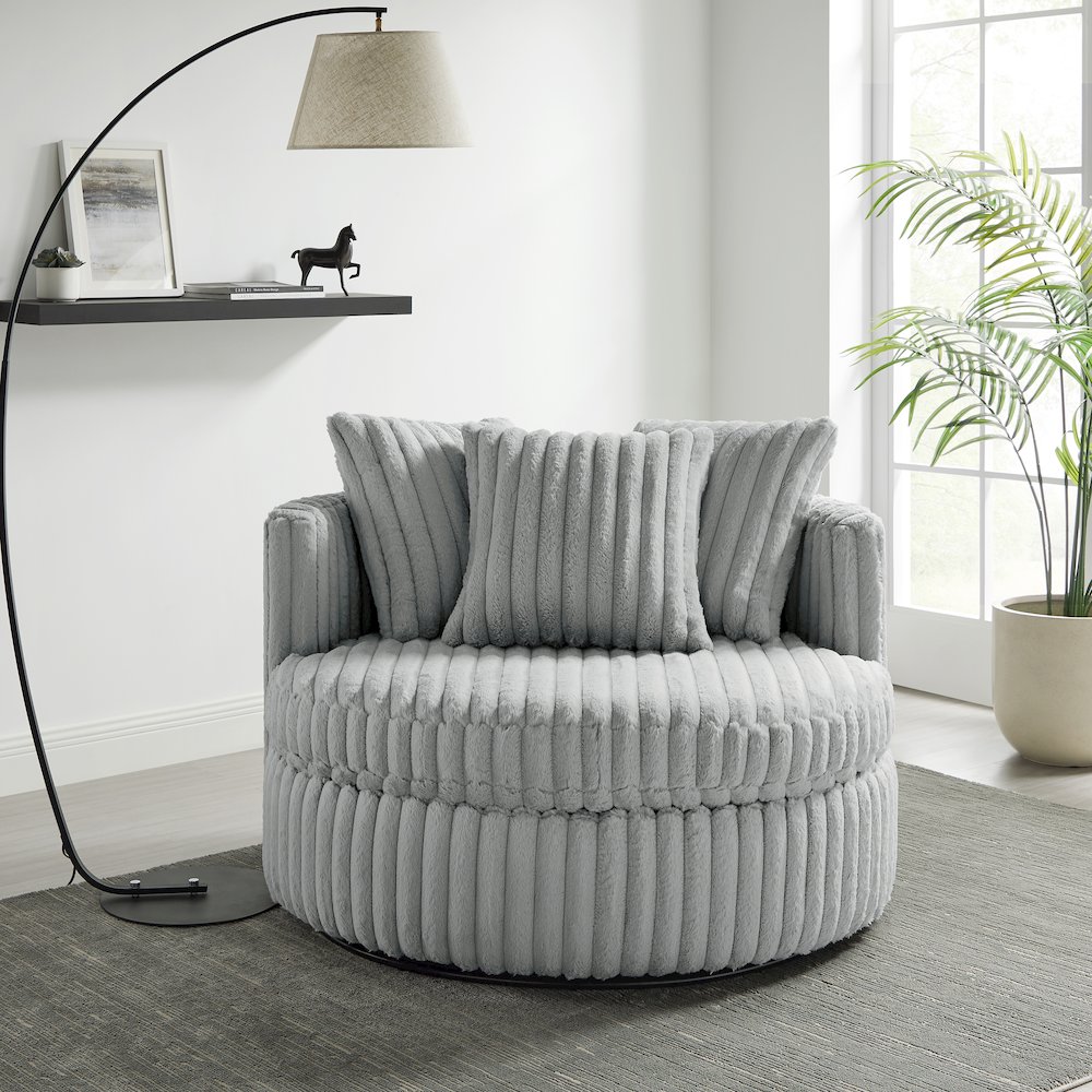Meryl Ultra Plush Wide Cord-like Oversized Swivel Barrel Chair. Picture 9