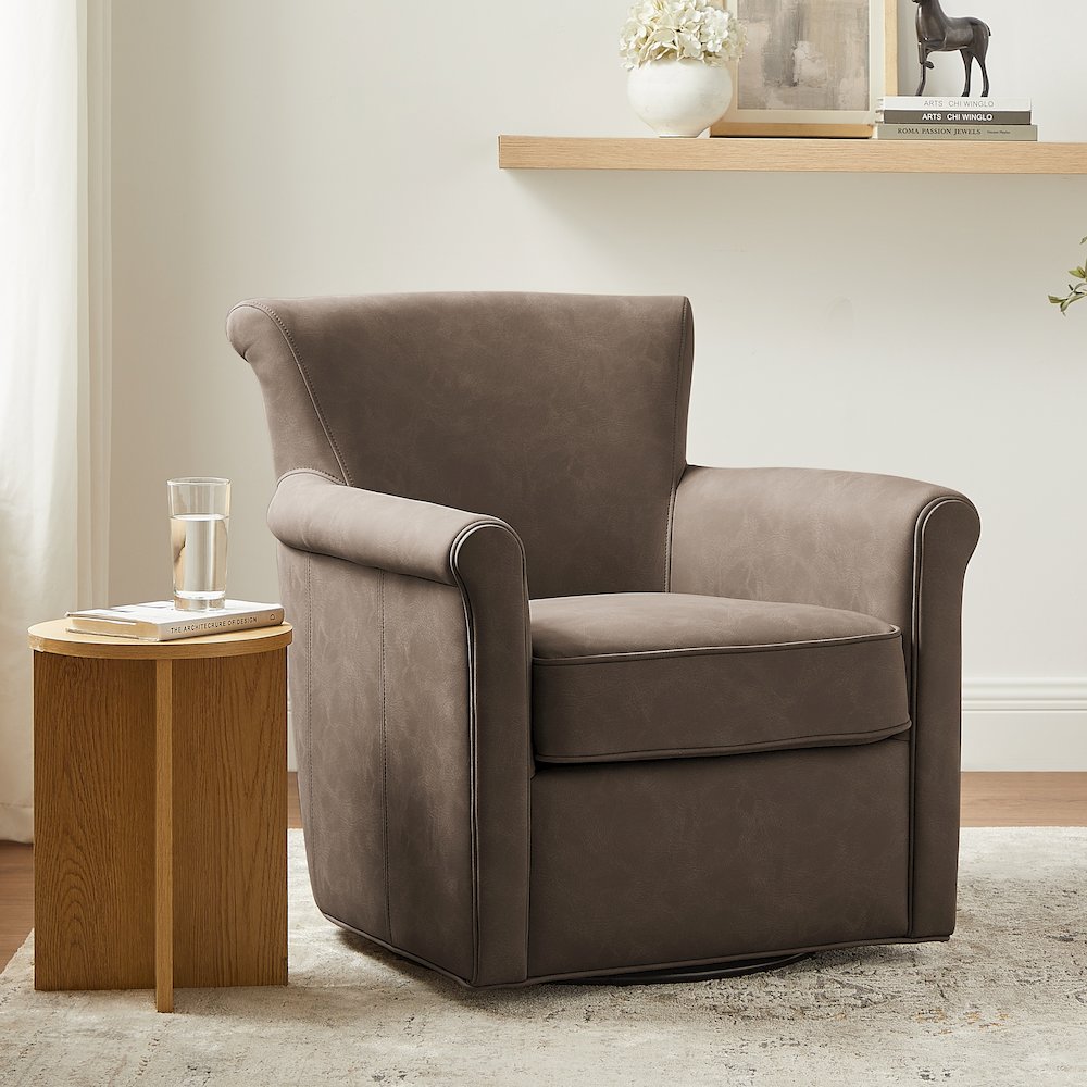 Winton Faux Leather Swivel Accent Chair - Espresso. Picture 2