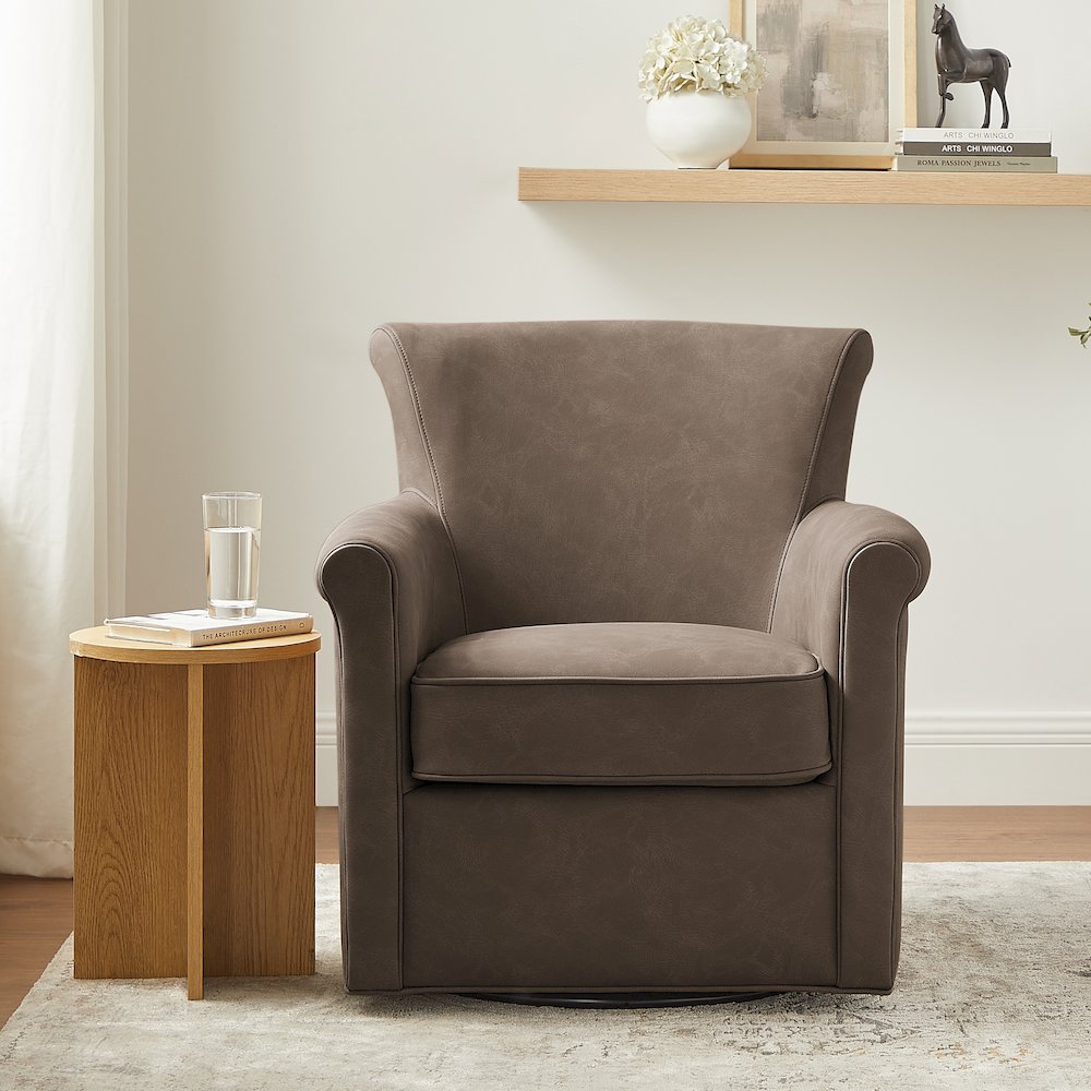 Winton Faux Leather Swivel Accent Chair - Espresso. Picture 8