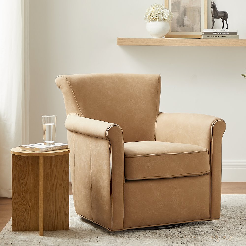 Winton Faux Leather Swivel Accent Chair - Honey Brown. Picture 2