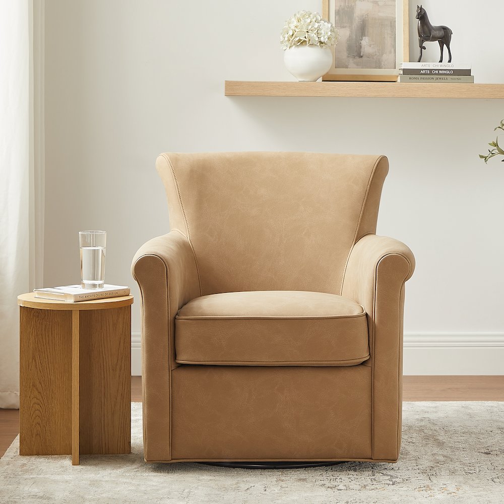 Winton Faux Leather Swivel Accent Chair - Honey Brown. Picture 8