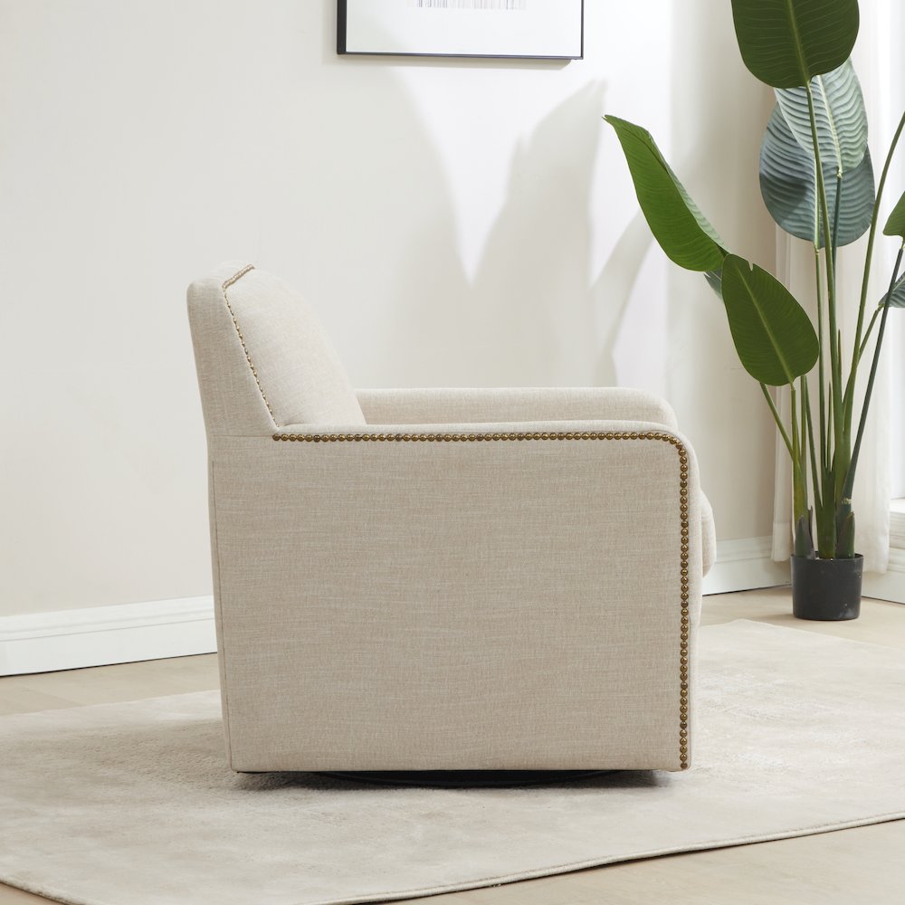 Tolland Swivel Accent Chair with Nailhead Trim - Sand. Picture 13