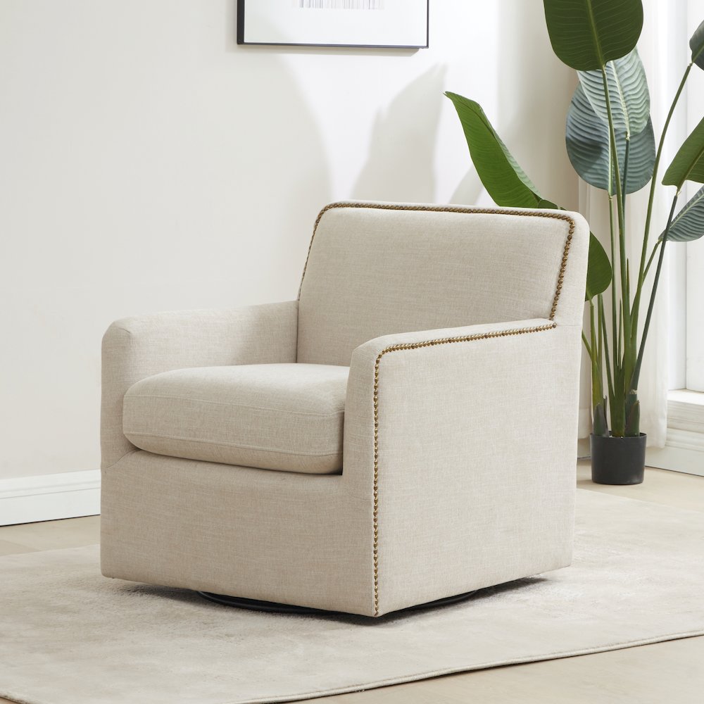 Tolland Swivel Accent Chair with Nailhead Trim - Sand. Picture 20
