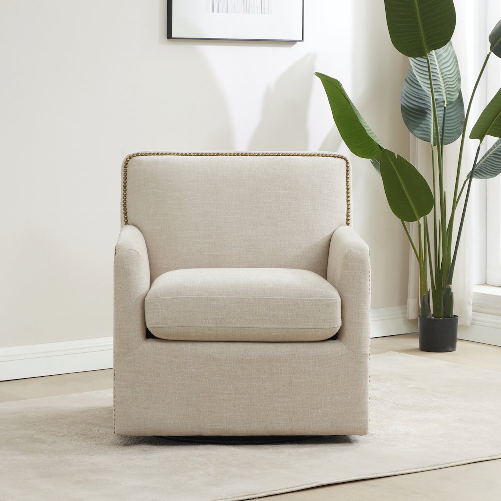Tolland Swivel Accent Chair with Nailhead Trim - Sand. Picture 21