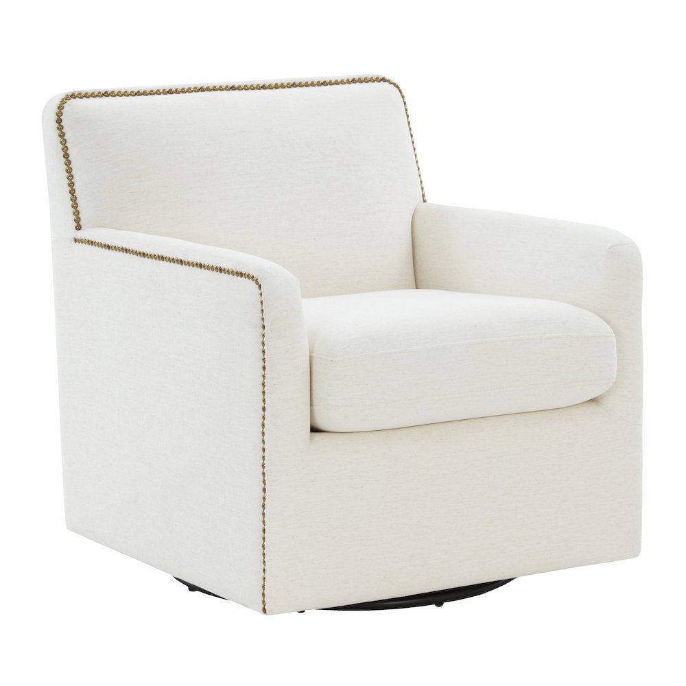Tolland Swivel Accent Chair with Nailhead Trim - Cream. Picture 1