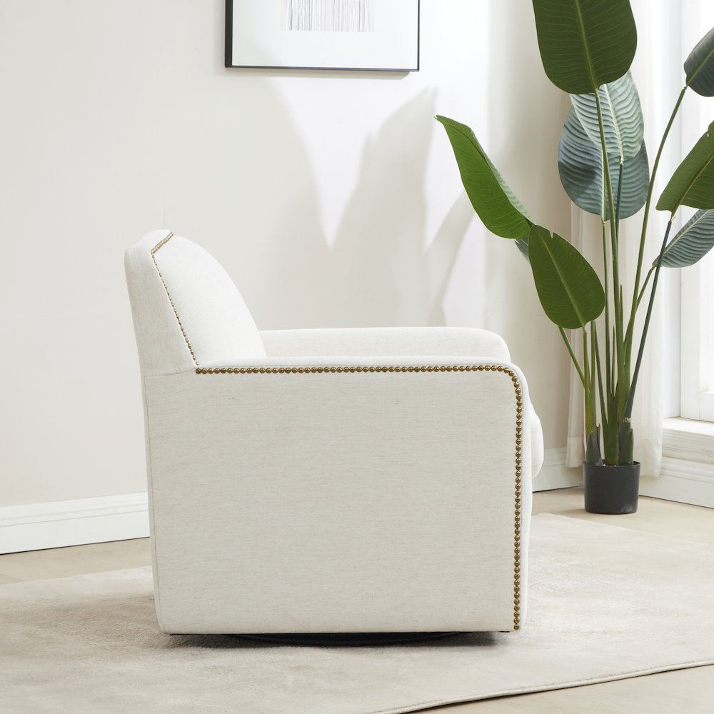 Tolland Swivel Accent Chair with Nailhead Trim - Cream. Picture 17