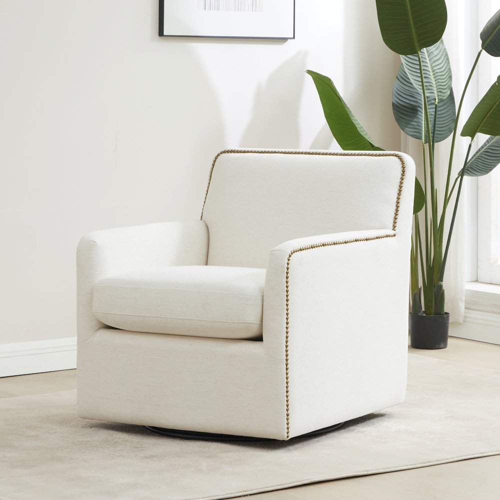Tolland Swivel Accent Chair with Nailhead Trim - Cream. Picture 22