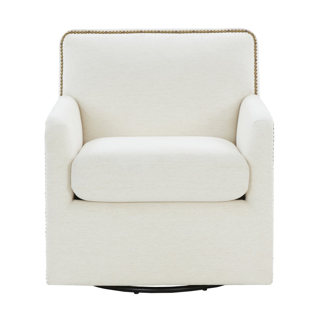 Tolland Swivel Accent Chair with Nailhead Trim - Cream. Picture 23